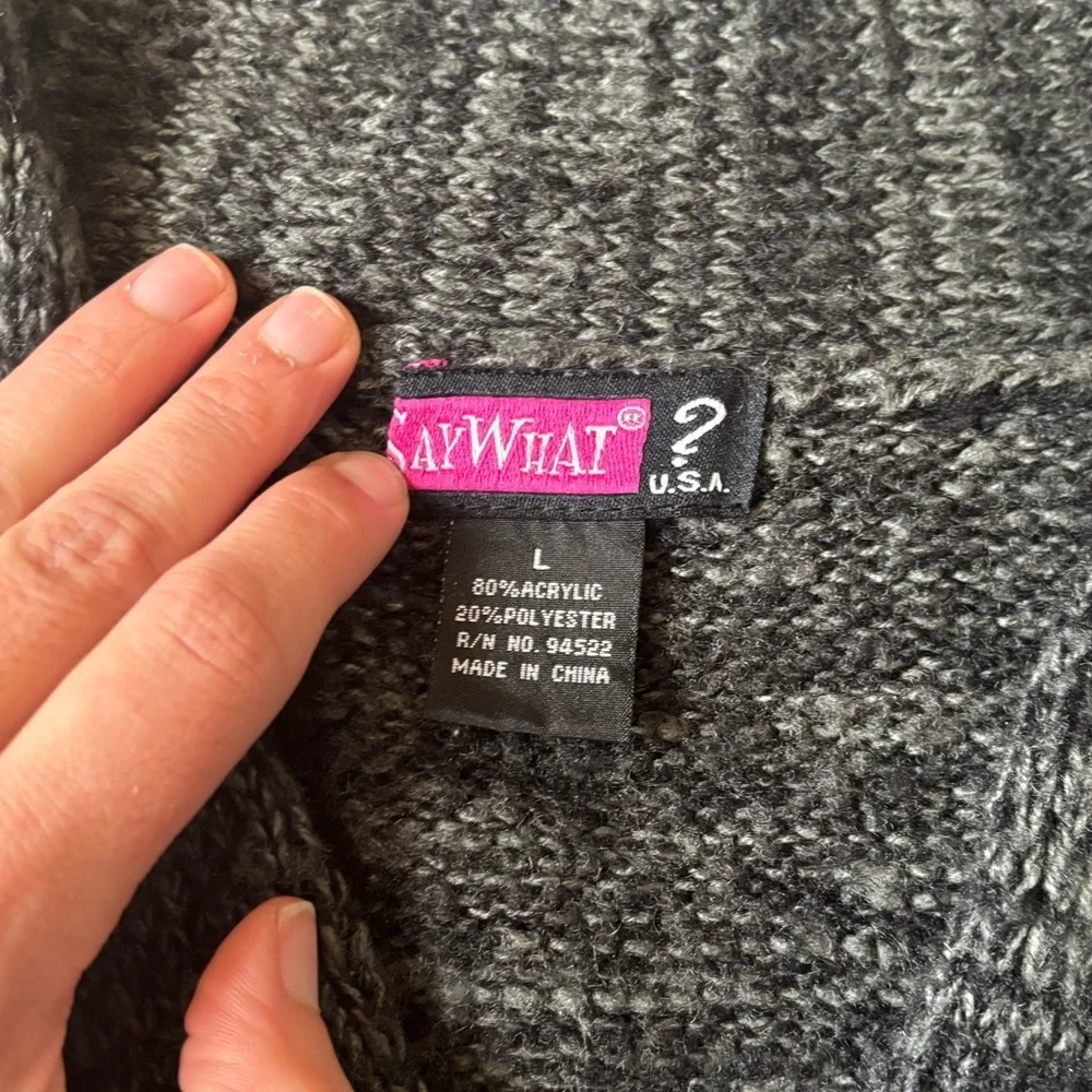 SayWhat Gray Shawl Collar Short Sleeve Sweater Top Large Y2K